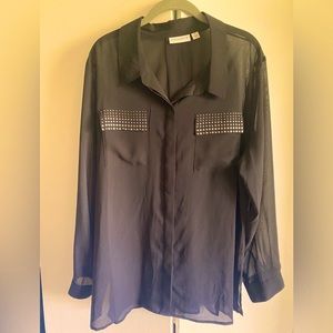 Susan Graver Light & Airy Black Blouse Size XL